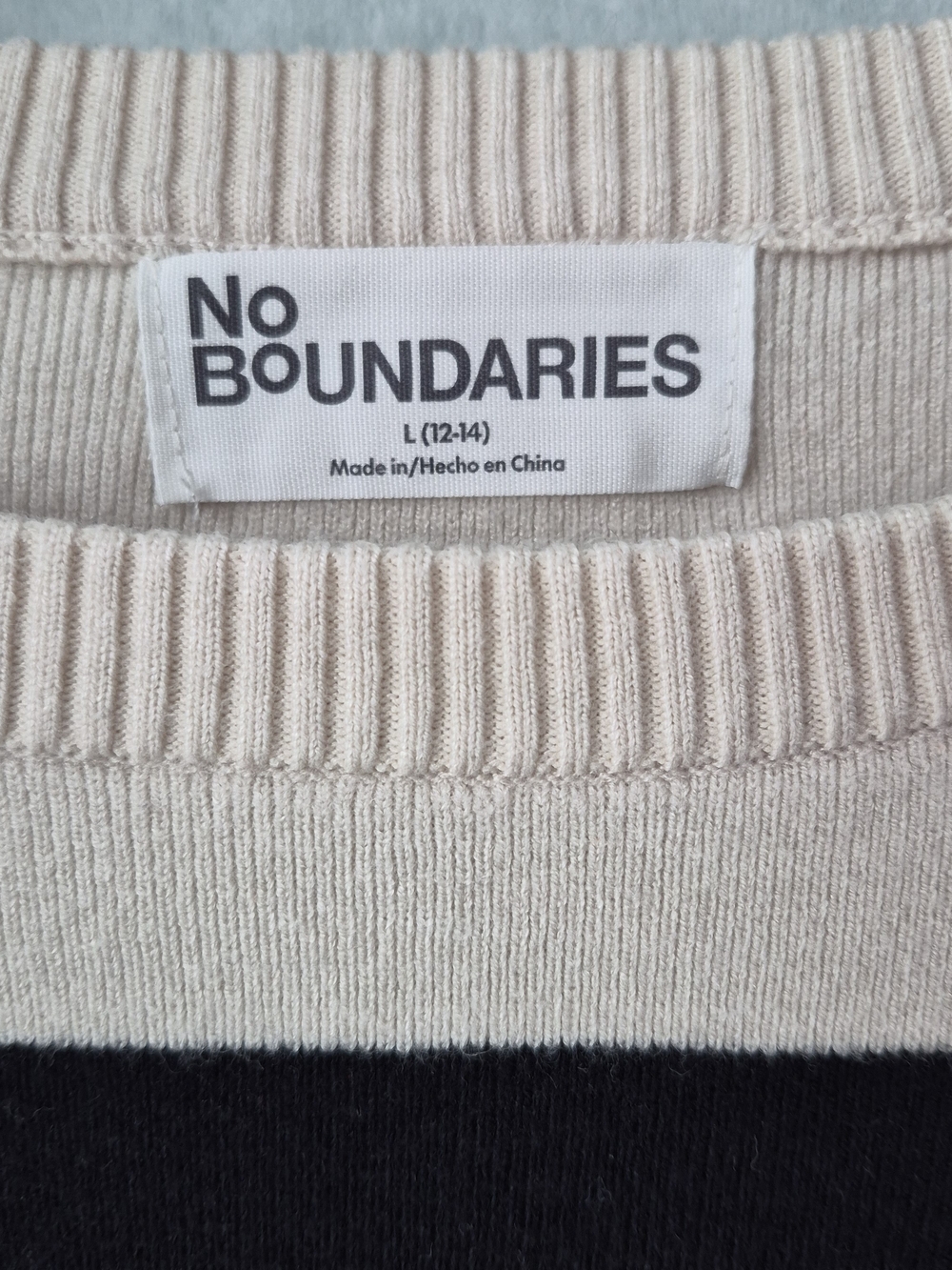 No Boundaries Women's Black and Cream Striped Pullover Sweater - Picture 2 of 6